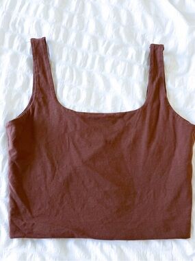 Square Neck Crop Tank Top - Brown